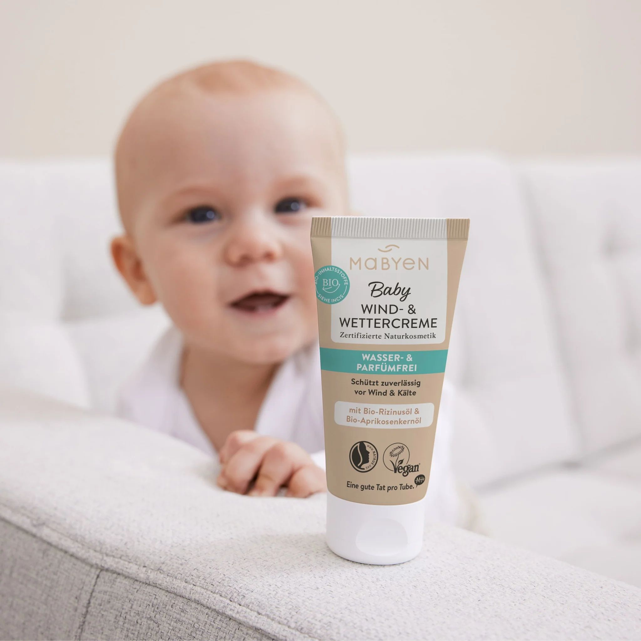 Baby Wind- & Wettercreme Tube, parfümfrei, wasserfrei, mit Bio-Rizinusöl.