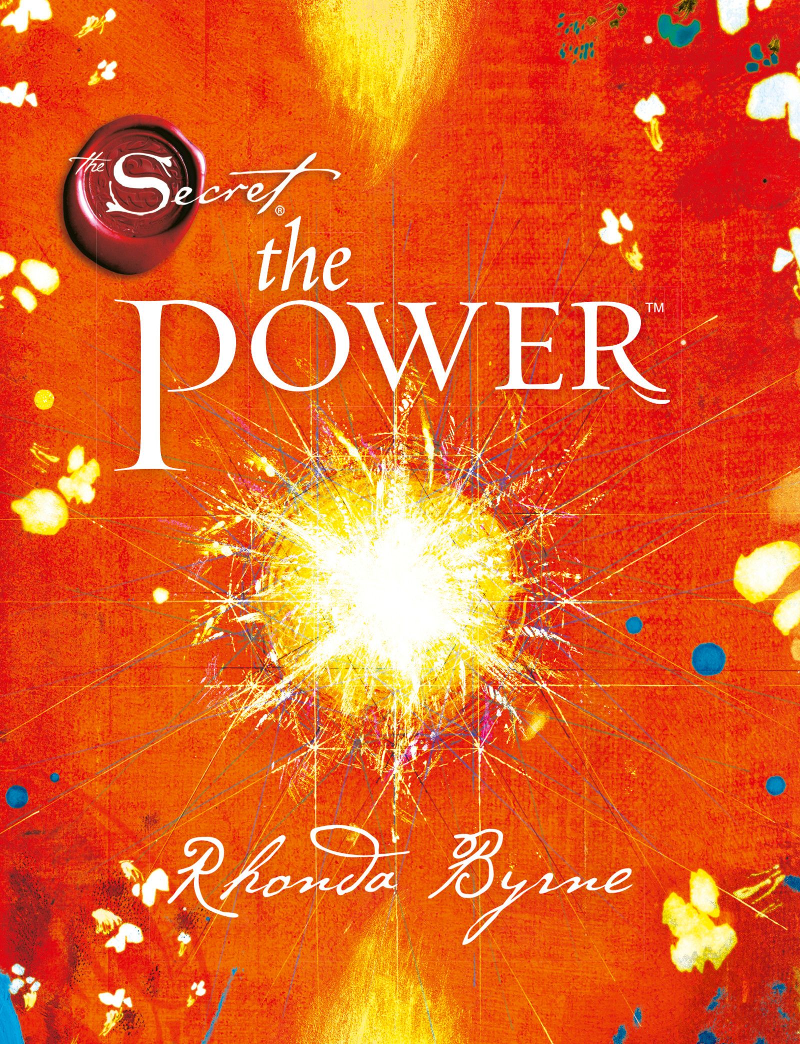 Buchcover mit Titel "The Power" und Autor Rhonda Byrne. Roter Hintergrund mit hellem Zentrum und Logo "The Secret".