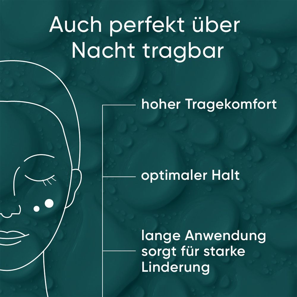 Grafik mit Gesicht und Text: Auch perfekt über Nacht tragbar. Hoher Tragekomfort, optimaler Halt.