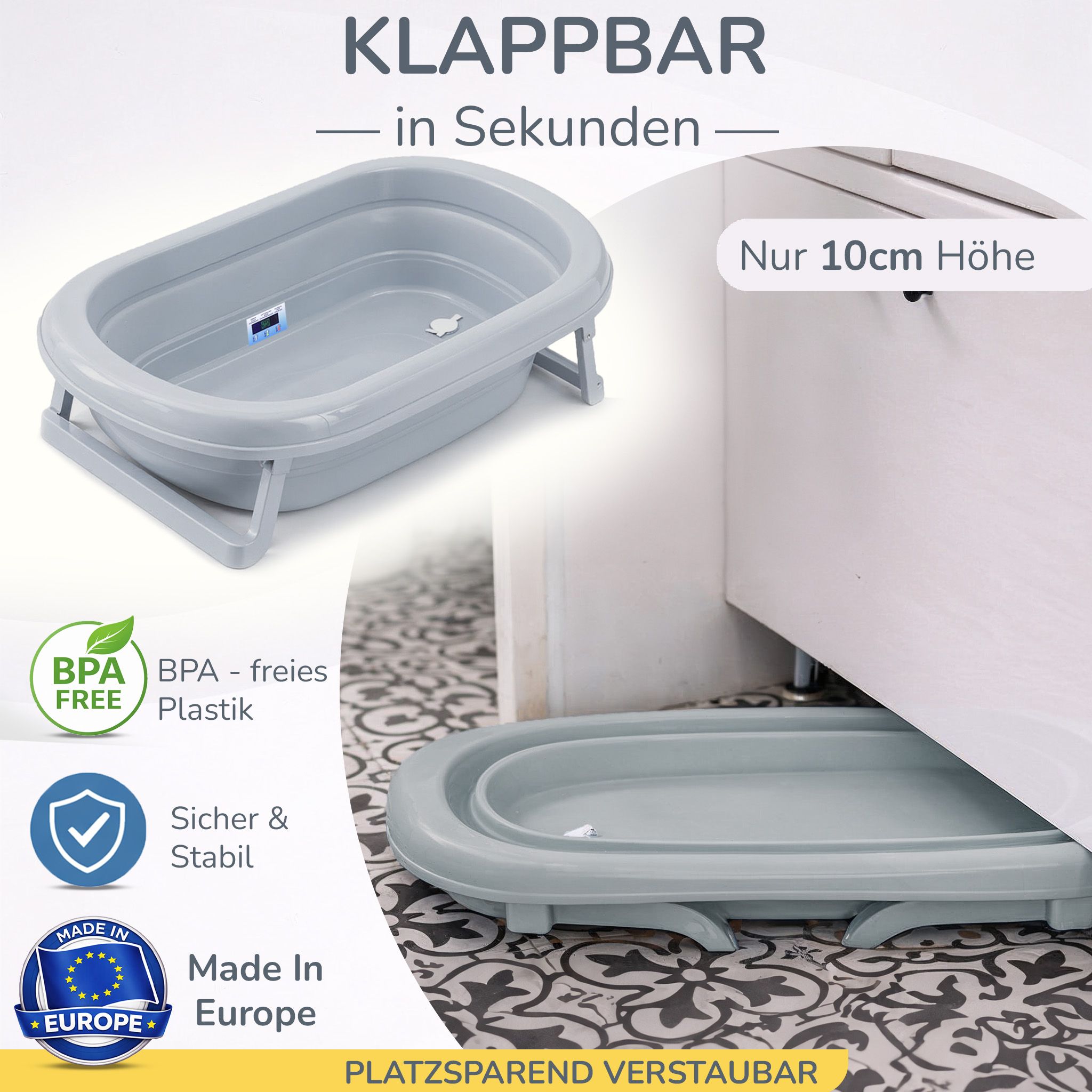 Baby Badewanne faltbar mit Ständer - Babywanne + Ständer + Abflussschlauch + Thermometer