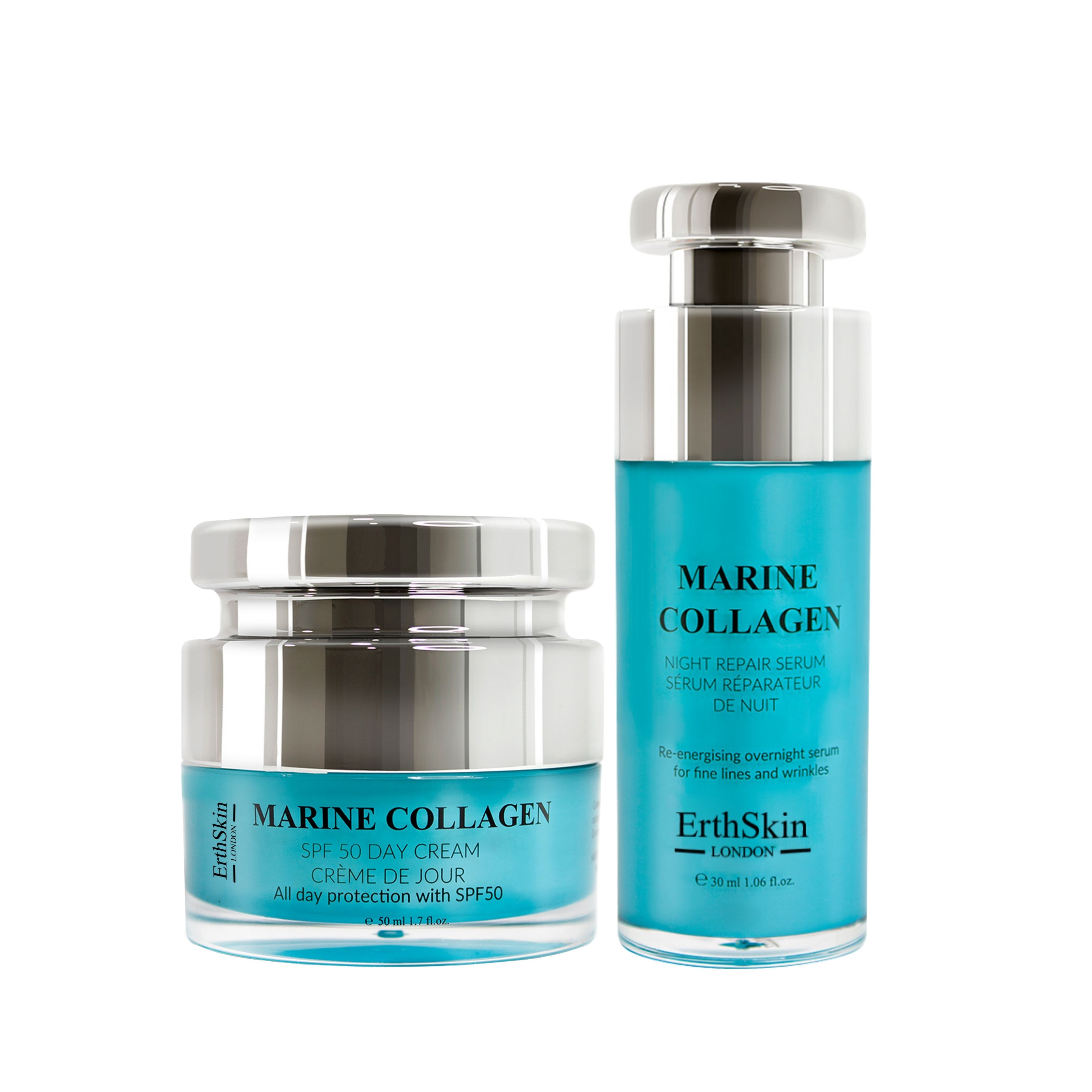 ErthSkin London Marine Collagen SPF Tagescreme + Marine Collagen Night Repair Serum set
