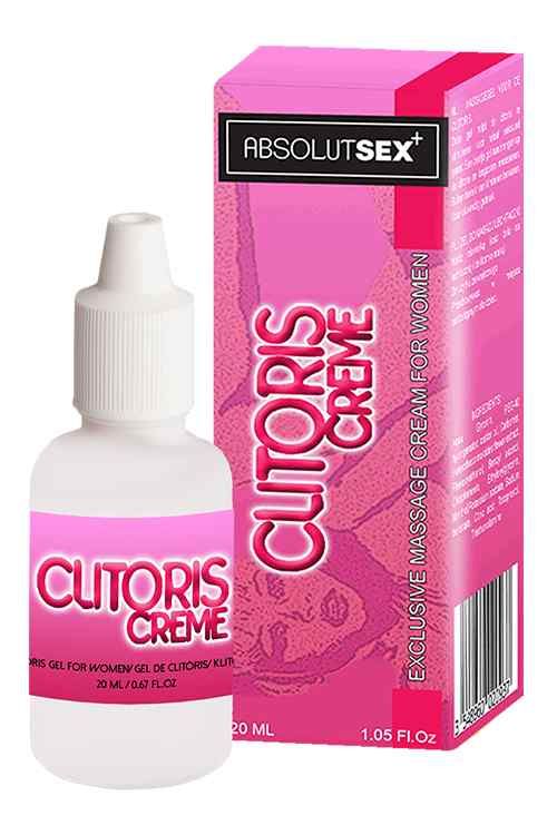 Flasche und Schachtel. Flasche: Clitoris Creme, 20 ml. Schachtel: ABSOLUTSEX+, Clitoris Creme, 20 ml. Hergestellt in Frankreich.