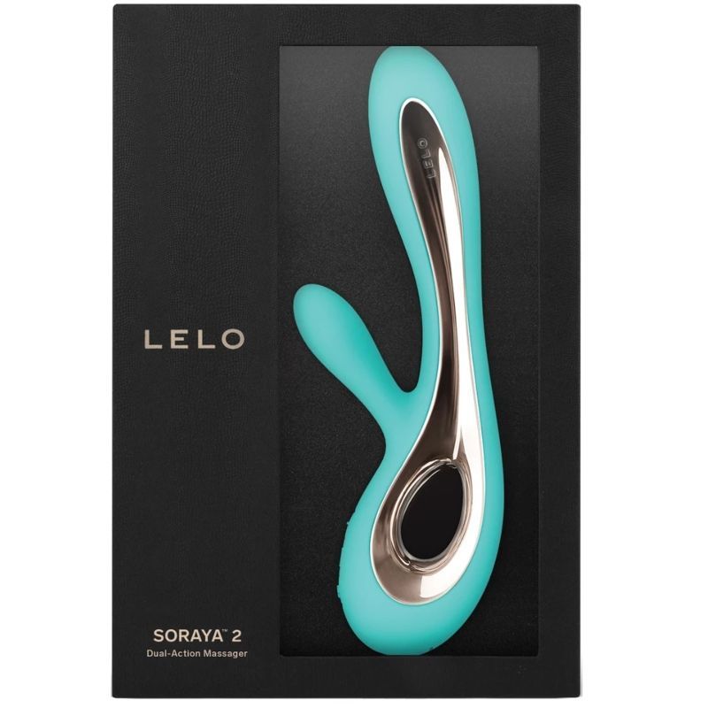 Schwarze Verpackung mit Sichtfenster. Vibrator und Verpackung daneben. LELO-Logo.
