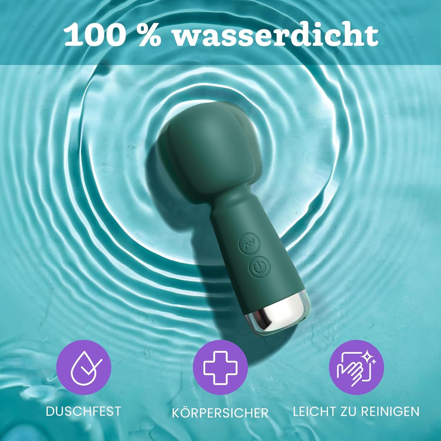 Grüner Mini-Vibrator 100% wasserdicht, geeignet für Dusche, Körper und einfache Reinigung.