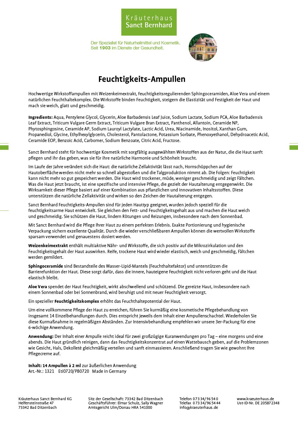 Sanct Bernhard Feuchtigkeits-Ampullen