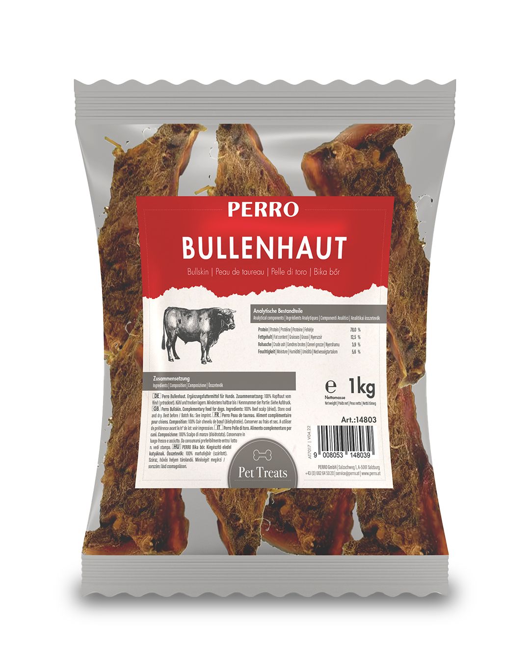 PERRO Rinderbullenhaut - extra harter Kausnack für Hunde