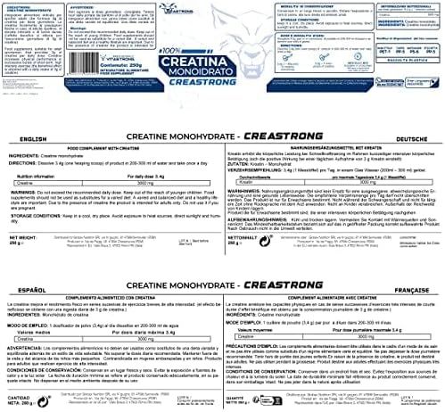 Nahrungsergänzungsmittel. Enthält Creatin Monohydrat. Verpackung mit Produktinformationen. 250g.