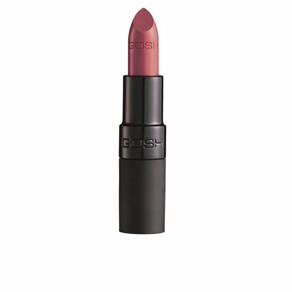 Gosh Velvet Touch Lippenstift 010 Matt Smoothie. Rosa Lippenstift in schwarzer Hülse. Marke Gosh.