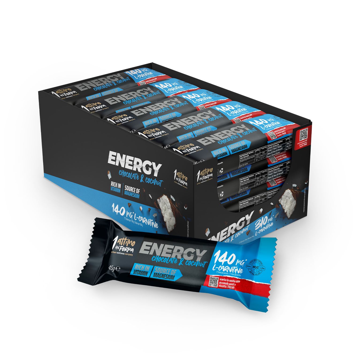 1attimoinforma 24 Barrette Energy Cocco con L-Carnitina; Gusto Cocco e Cioccolato