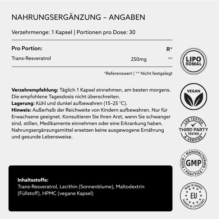Text mit Informationen zu 'Nahrungsergänzung - Angaben'. Enthält Informationen zu Inhaltsstoffen und Zertifizierungen.