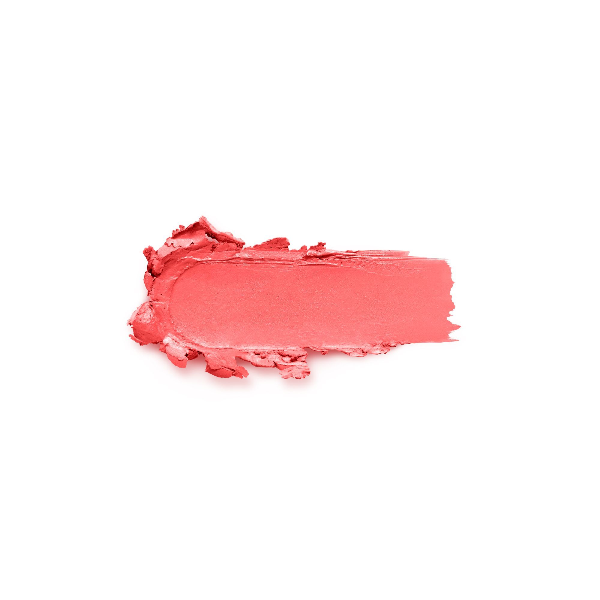 Abstrich von korallenfarbenem Lippenstift auf weißem Hintergrund.
