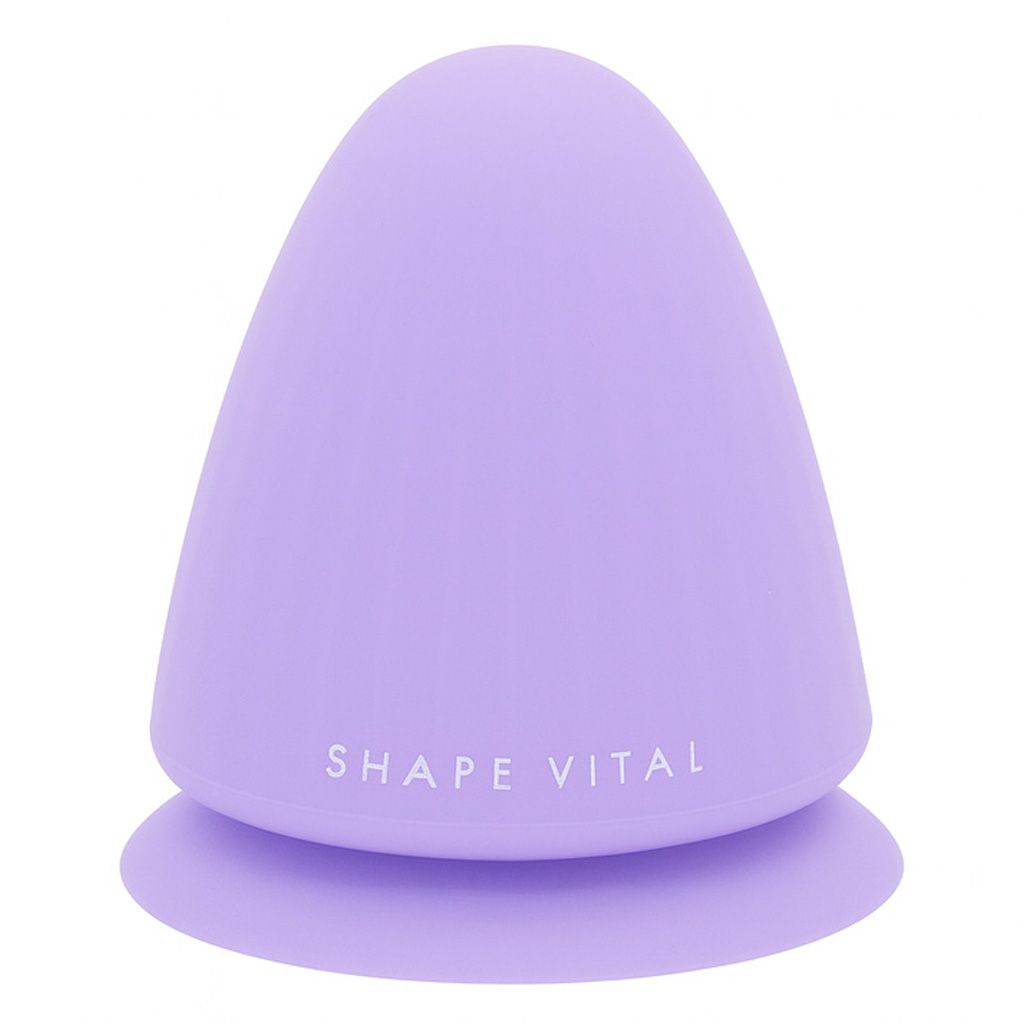 Lila, kegelförmiges Produkt mit flacher Basis. Auf der Seite steht "SHAPE VITAL".