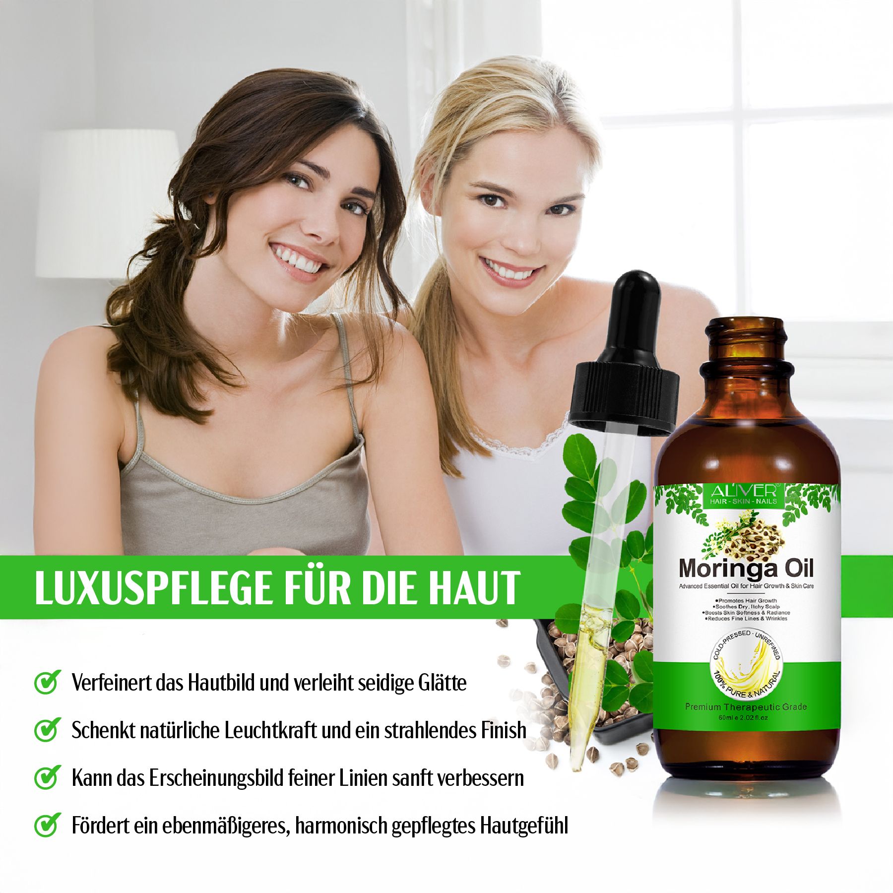 Aliver Moringa Öl Hautöl für Haare Haut Gesicht