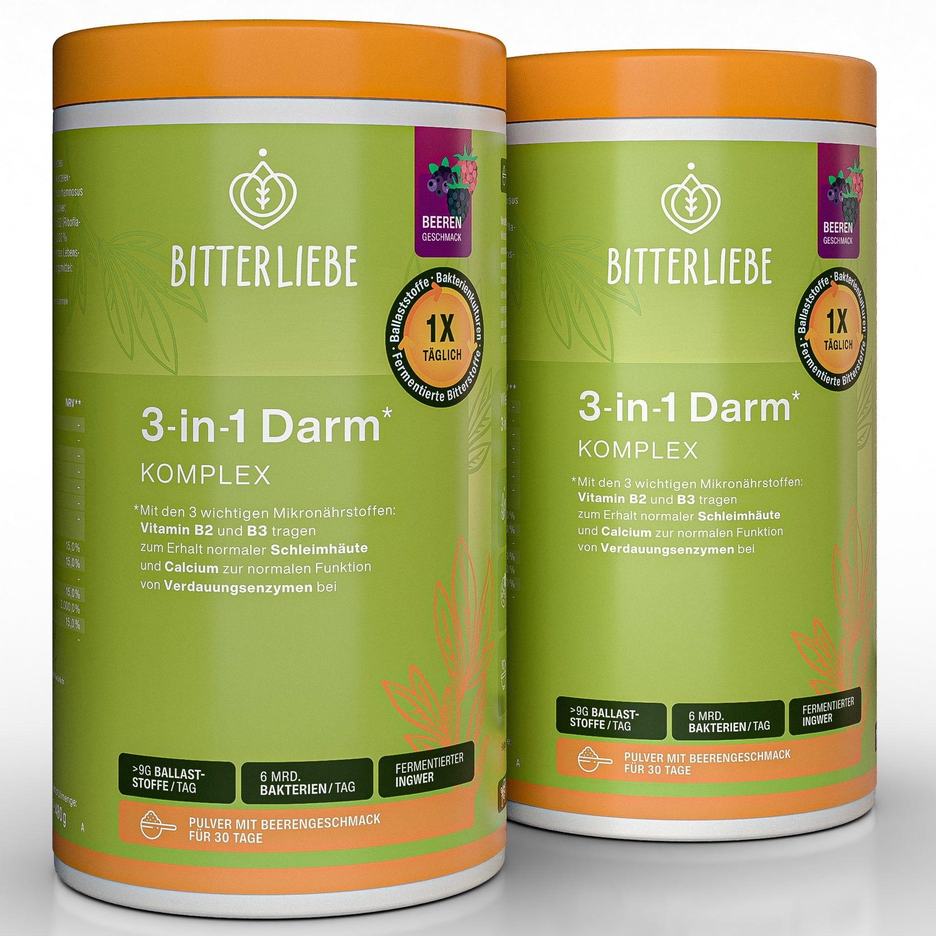 BitterLiebe - 3-in-1 Darm* Komplex Darmkur Pulver mit 9g Ballaststoffen & Darmbakterien 960 g