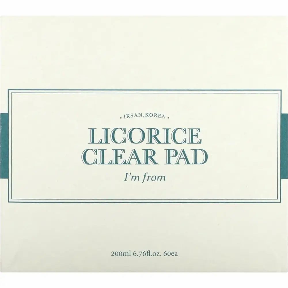 Cremefarbene Verpackung mit Aufschrift: LICORICE CLEAR PAD, I'm from. Unten: 200ml 6.76fl.oz. 60ea.