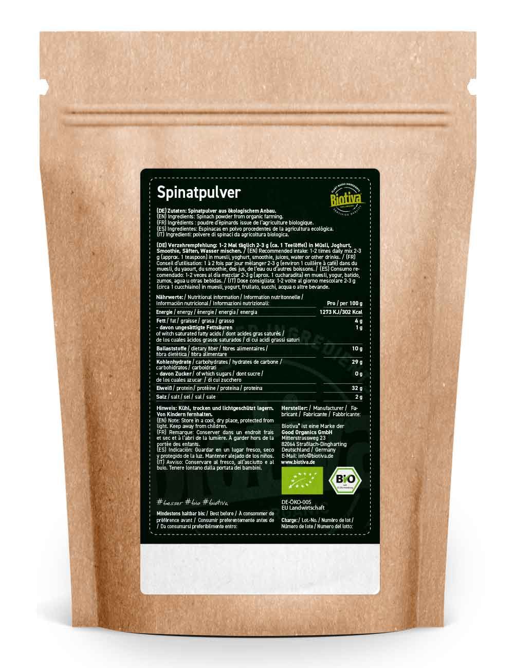 Biotiva Spinatpulver Bio 250 g Pulver