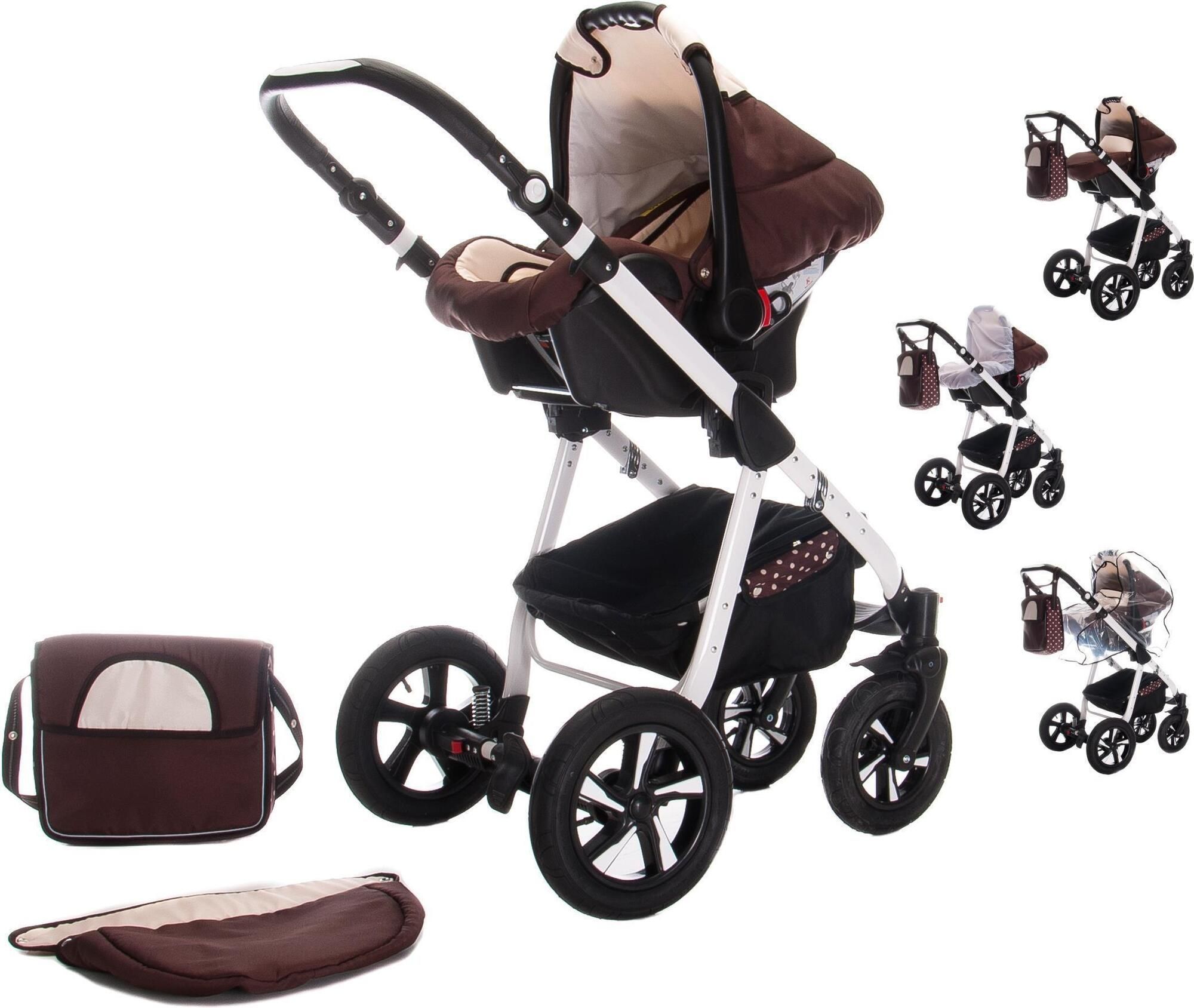 Friedrich Hugo Mandala 4 in 1 Kinderwagen Komplettset ISOFIX Basis Luftreifen, Caffè Lungo