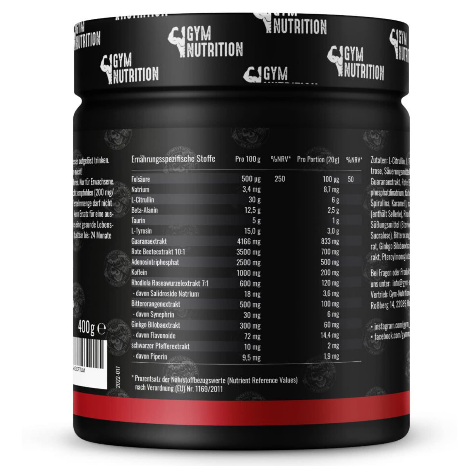 Gym Nutrition Road to Hell Pre Workout Pulver