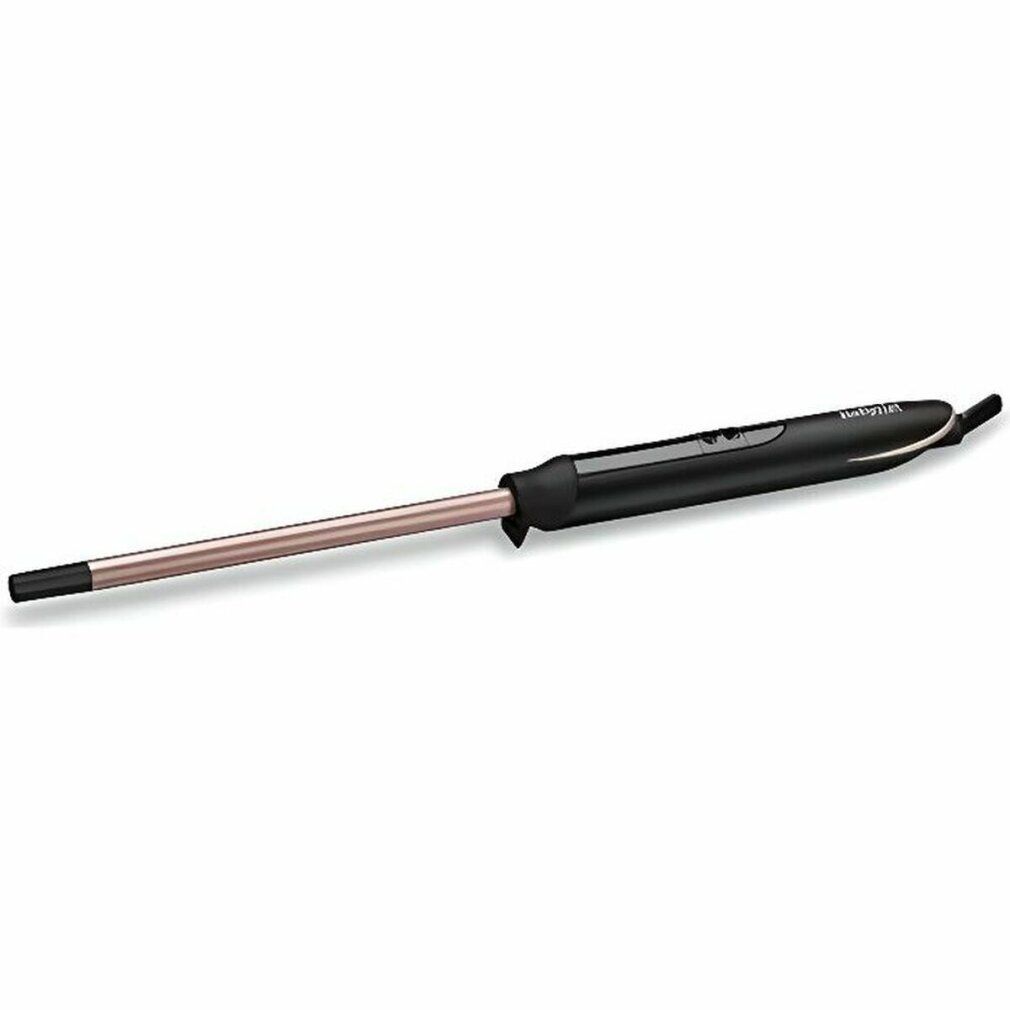 BaByliss Lockenstab. Schwarz und Roségold. Zylinderförmig. Schwarzer Griff mit Bedienelementen.