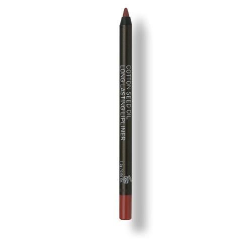 Roter Lipliner-Stift. Aufschrift: Cotton Seed Oil Long Lasting Lipliner. Spitze und Stiftende in Rot.