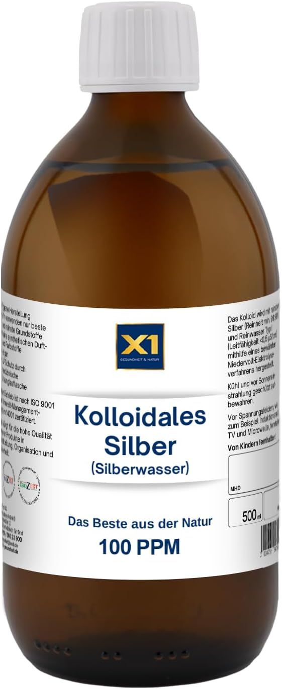 X1 Kolloidales Silber (Silberwasser) 100ppm 500 ml