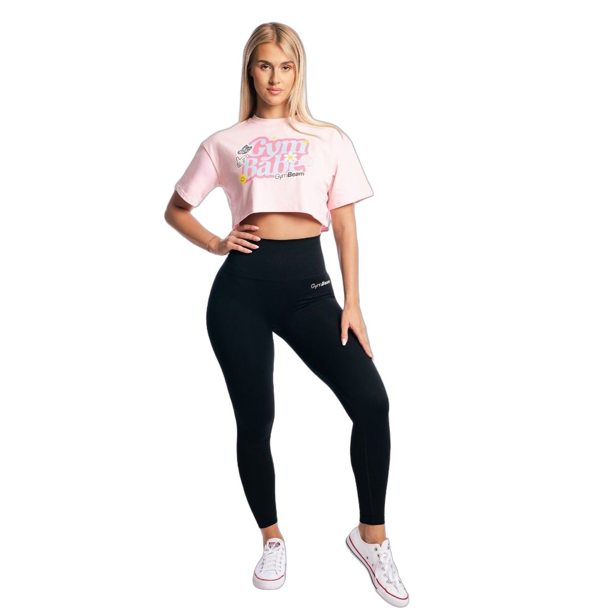 GymBeam Damen T-Shirt cropped Kurzarm mit rundem Ausschnitt Cherrybloom