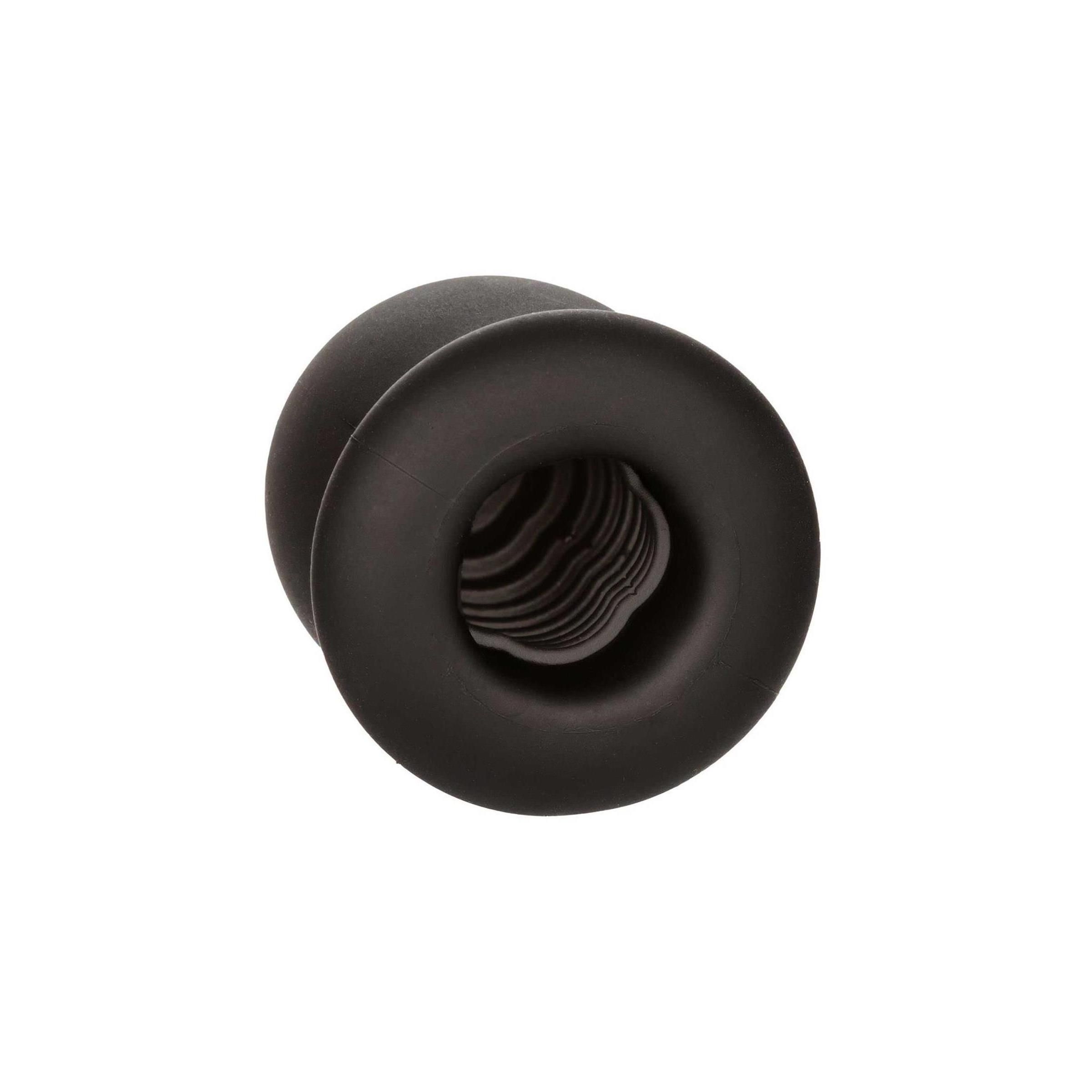 Schwarzes Produkt mit zwei Öffnungen. Innen geriffelt. Wellness-Produkt.