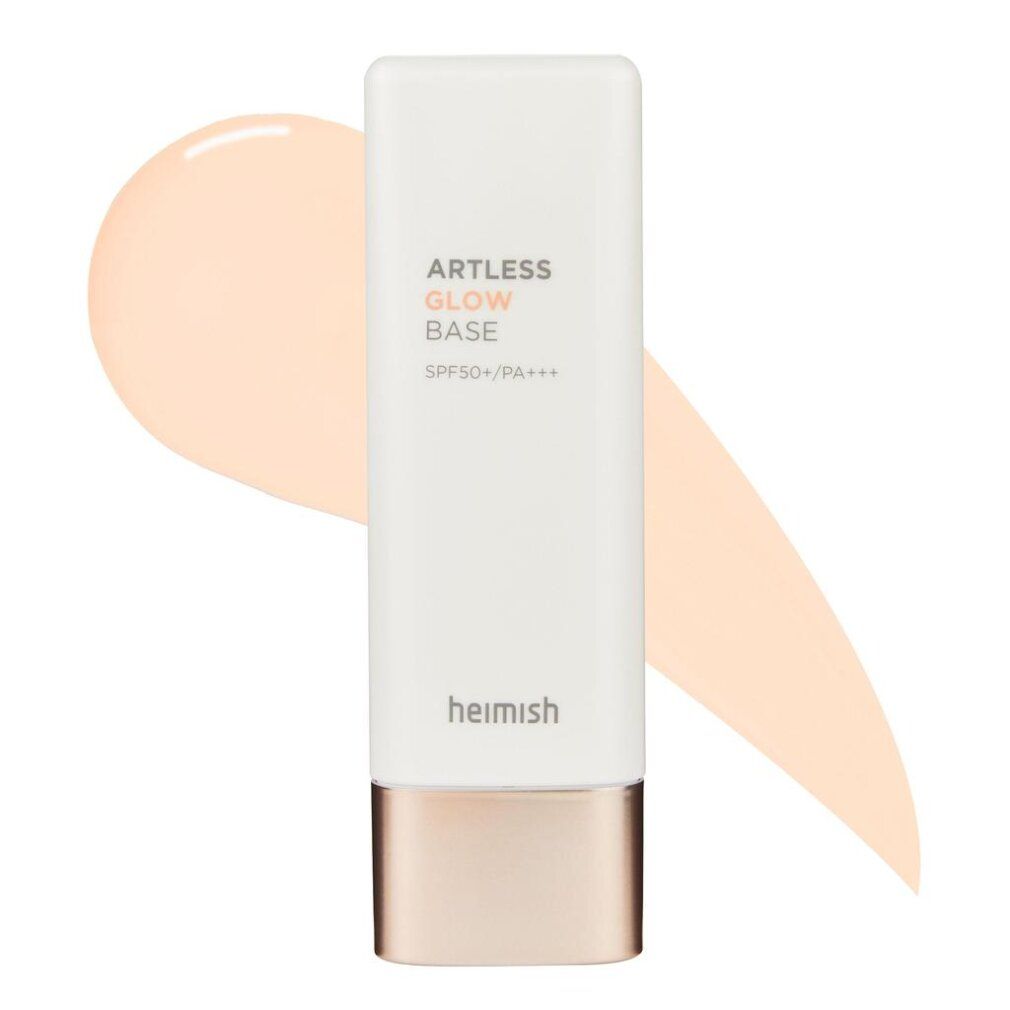 Heimish Artless Glow Base SPF50+ mit einem cremigen Swatch daneben.