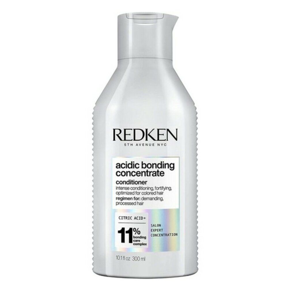 Redken Acidic Bonding Concentrate Conditioner Flasche mit Etikett, das 11% Bonding Care Complex anzeigt.