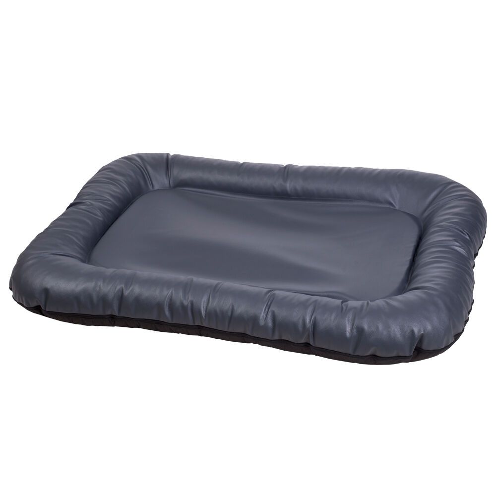 Hunde Liegebett, rechteckig, dunkelgrau. Gepolsterter Rand, glatte Liegefläche. Kratzfestes Material.