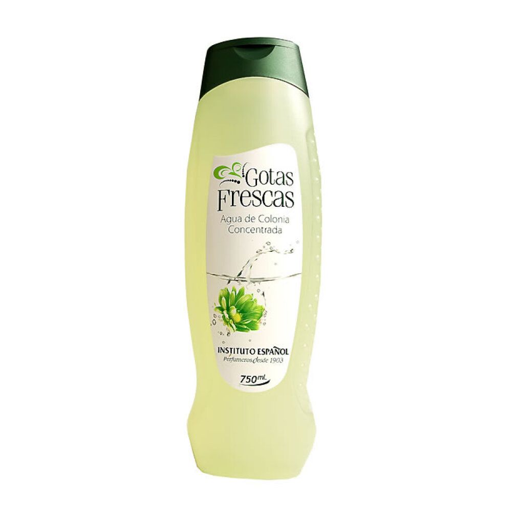 Gotas Frescas Eau de Cologne Flasche mit 750ml Inhalt und grünem Deckel.