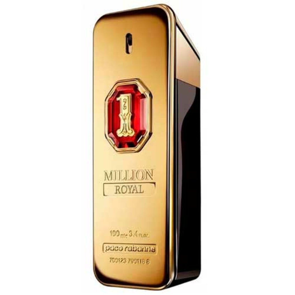 Goldener Flakon mit rotem Akzent und Logo '1 Million Royal'.