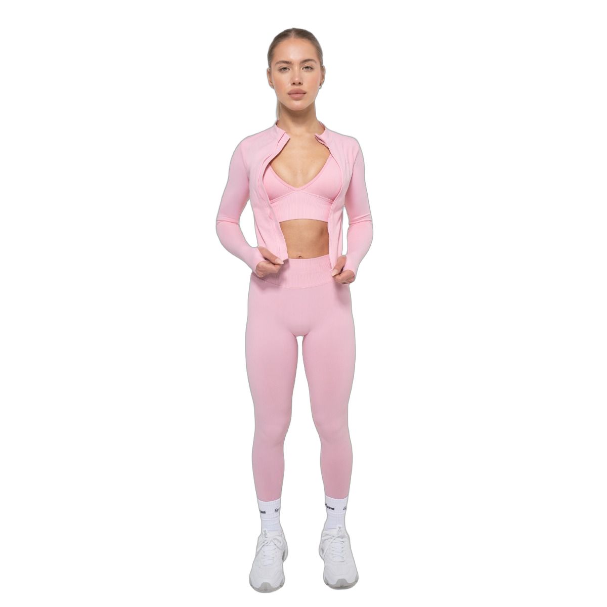 GymBeam Sport-Top Damen Slim-Fit Langarm mit Reißverschluss Baby Pink