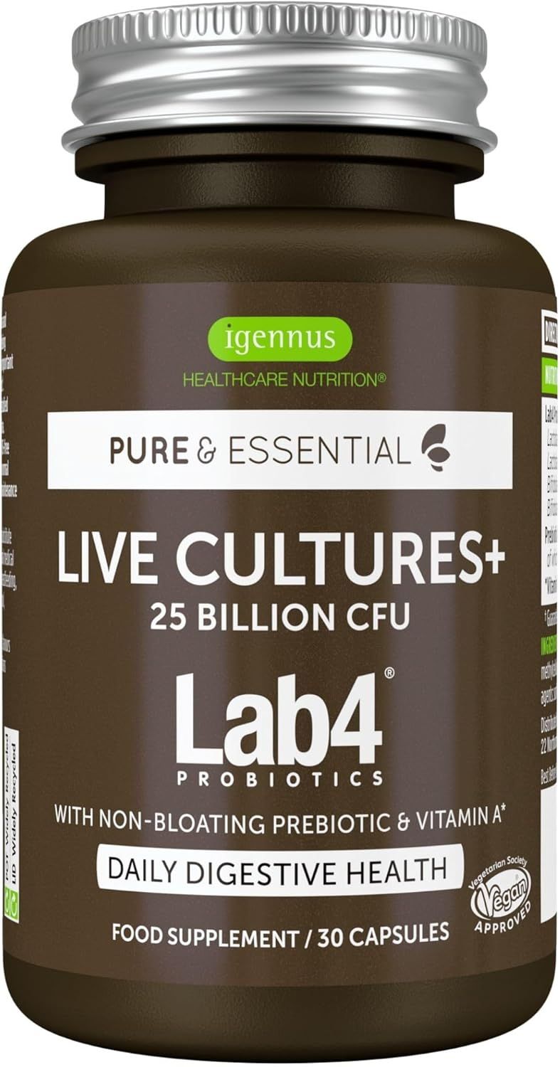 Igennus Probiotika & Präbiotikum Kapseln Lactobacillus Bifidobakterien 25 Mrd Bakterienkulturen Lab4 30 Pc