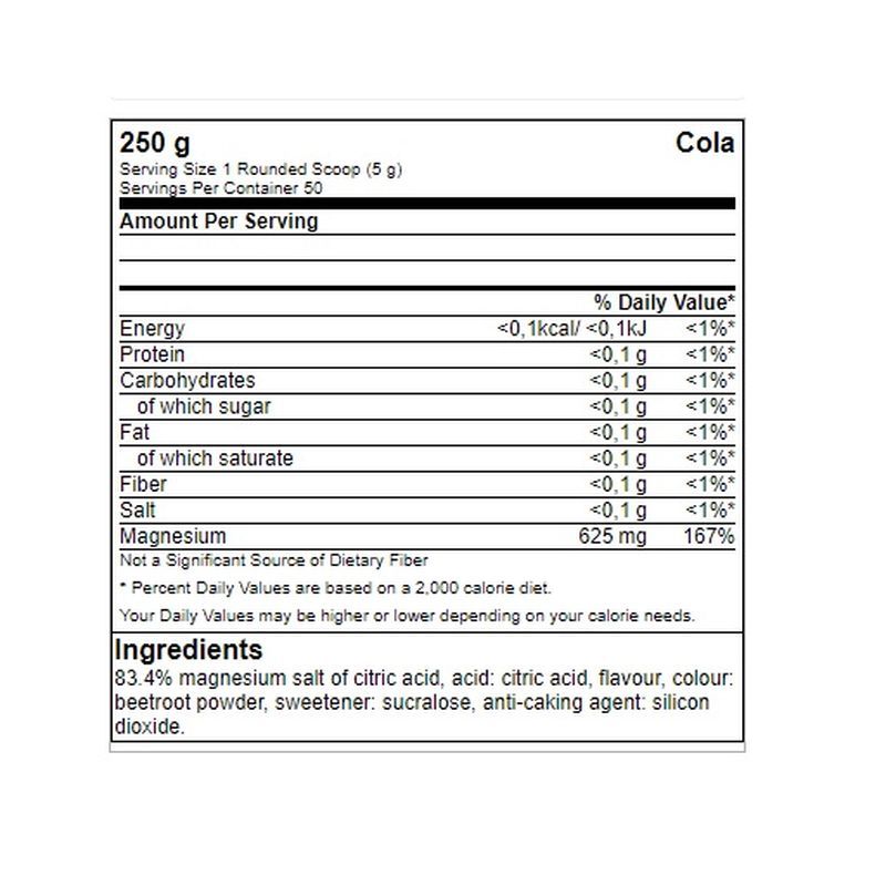 Nährwerttabelle für GN Magnesium Citrat. Enthält Informationen zu Energie, Protein, Kohlenhydraten, Fett, Salz und Magnesium.