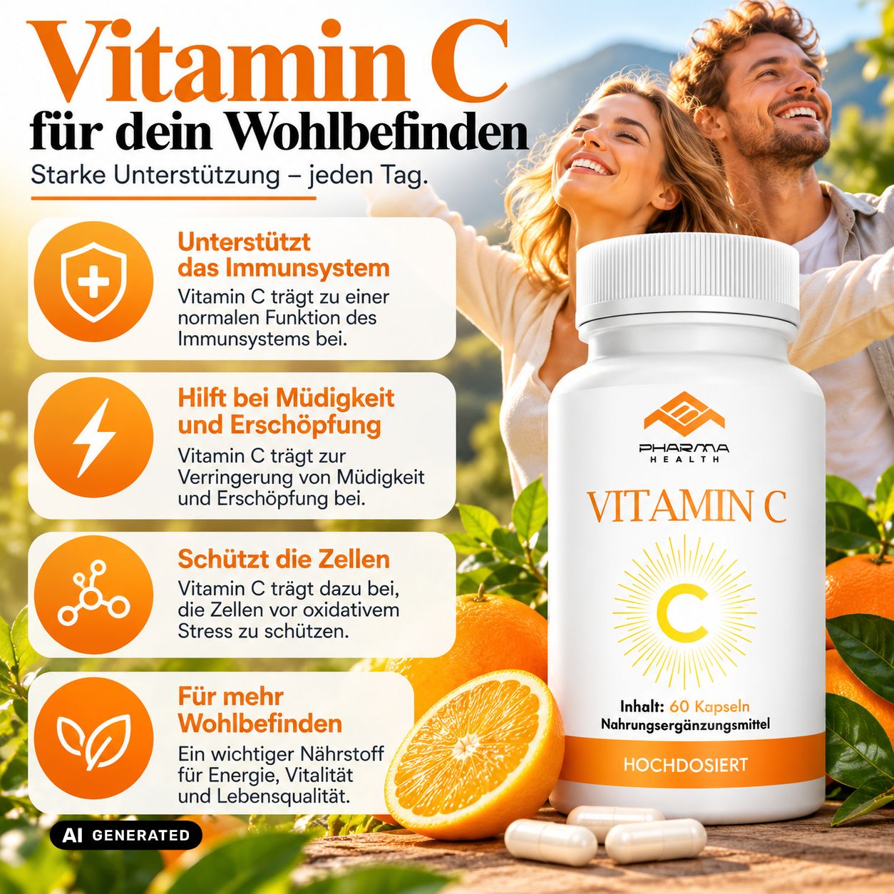 Pharma Health Vitamin C Kapseln, 60 Stück.