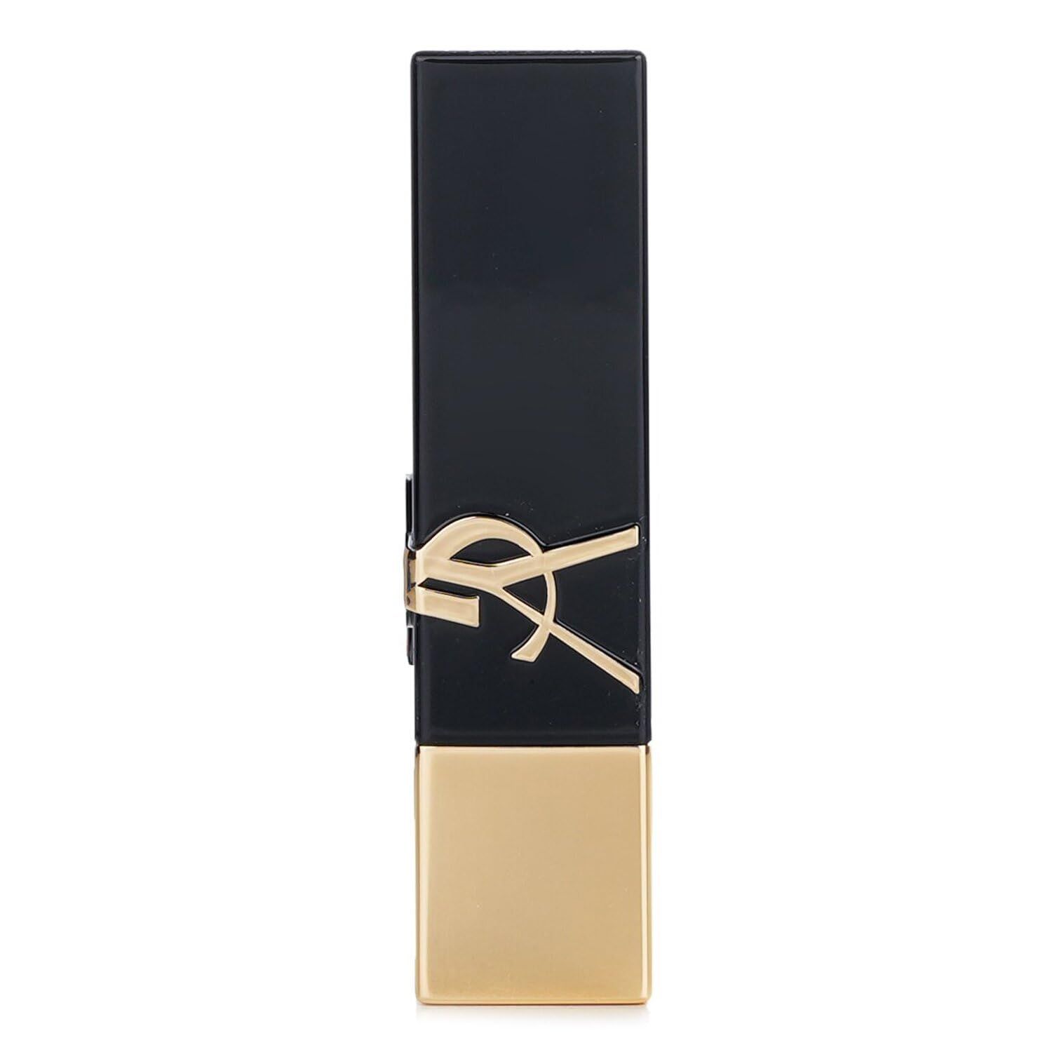 Geschlossener schwarzer Lippenstift mit goldfarbenem Gehäuse. YSL-Logo auf dem Deckel.