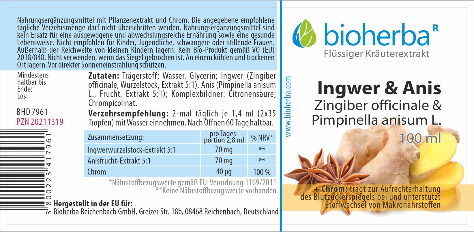 Bioherba Ingwer & Anis Tropfen Tinktur