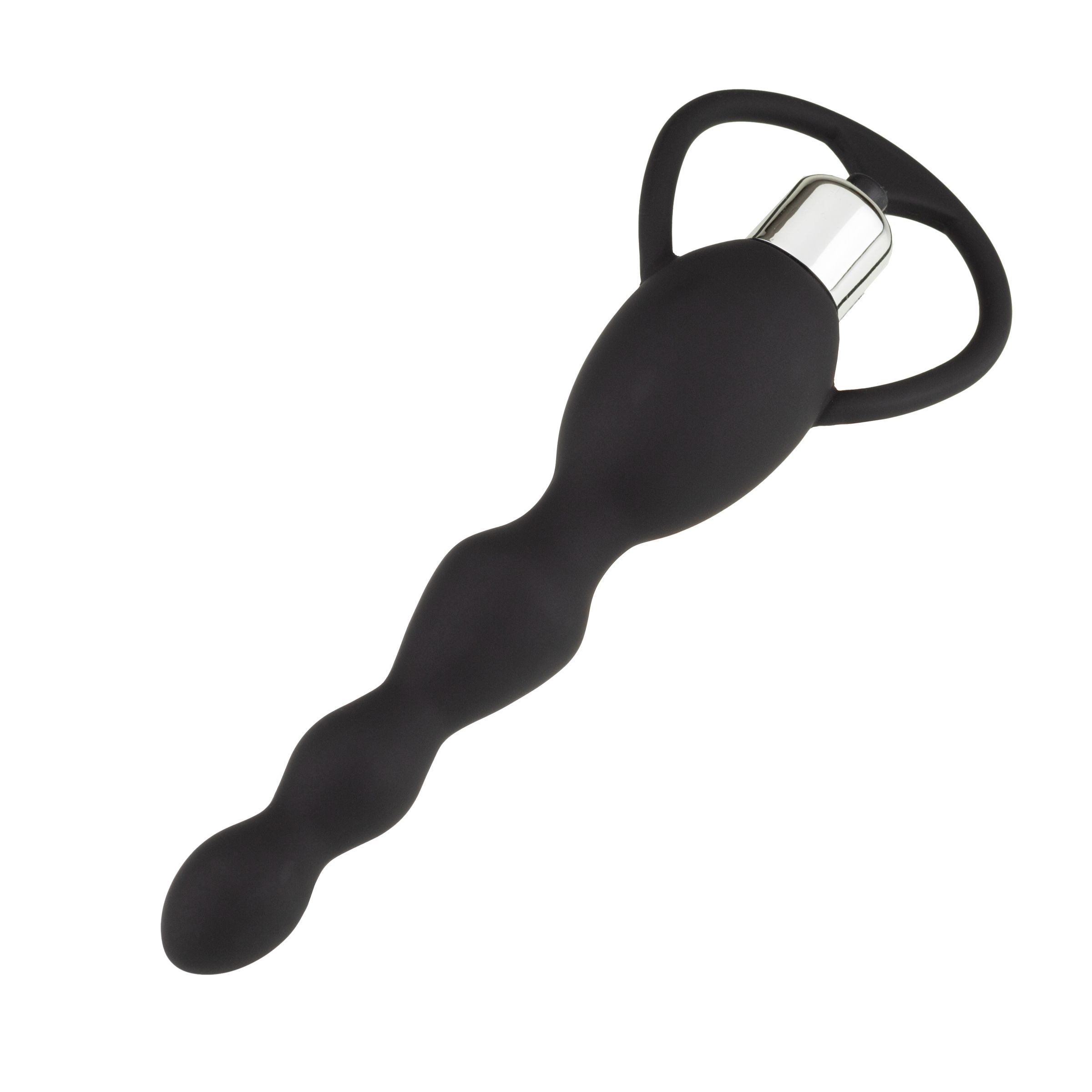 Schwarzes, wellenförmiges Intimprodukt mit Griff. Metallspitze. 