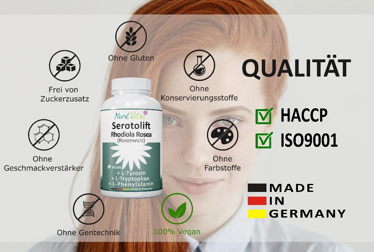 Nord Vital Serotolift - Serotonin und Dopamin Vorstufen - Rhodiola Rosea, L-Tryptophan, uvm - Vegan