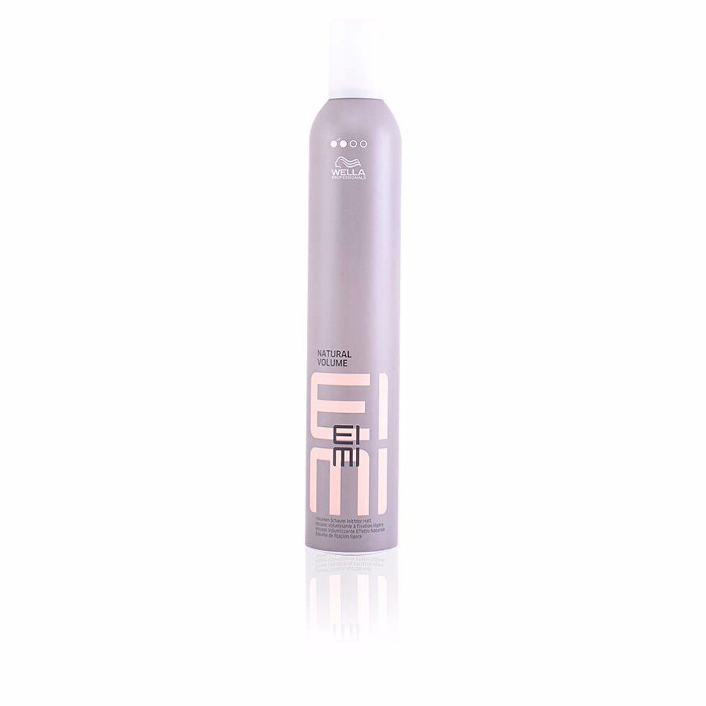 Graue Sprühflasche mit weißem Deckel. Aufschrift: EIMI Natural Volume. Marke: Wella.