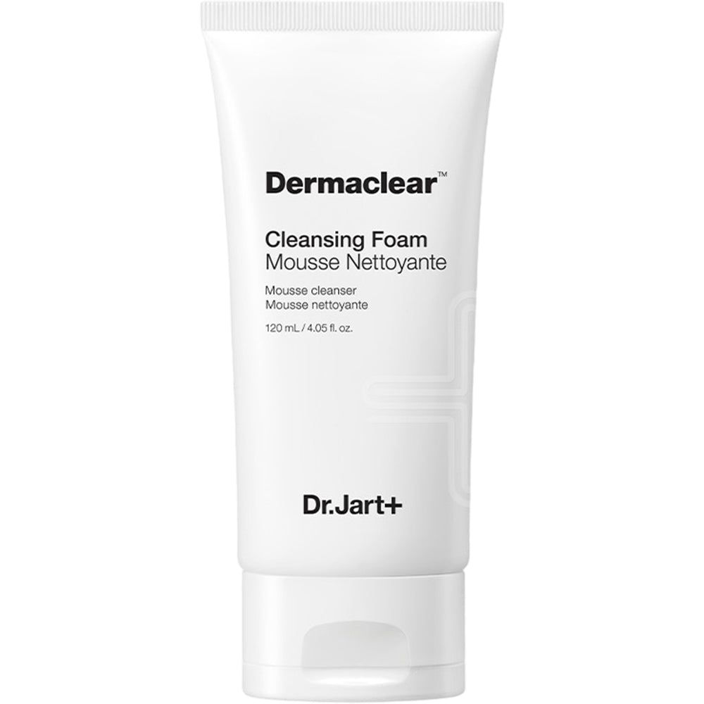 Weiße Tube mit Produktnamen und Text. Aufschrift: Cleansing Foam. Marke: Dr.Jart+.