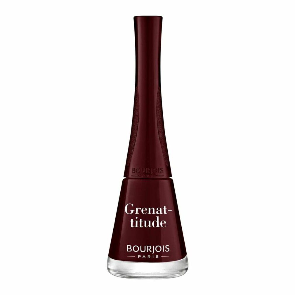 Nagellackflasche, bordeauxrot. Aufschrift: Grenat-titude, Bourjois Paris.