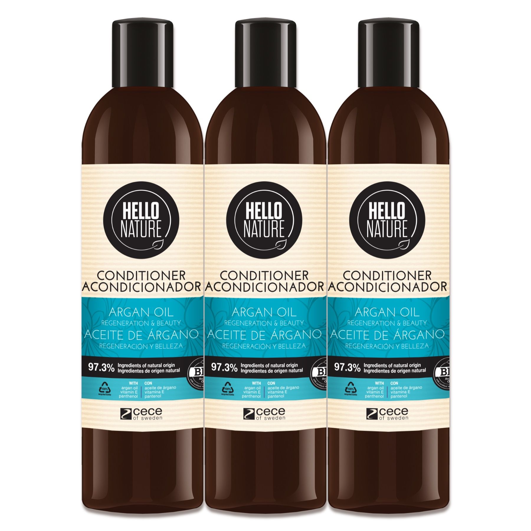 Hello Nature Haarspülung für Haarpflege mit Arganöl 3x300 ml