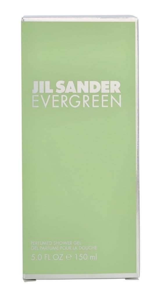 Hellgrüne Schachtel mit Jil Sander Evergreen. Aufschrift: Perfumed Shower Gel. 150 ml.