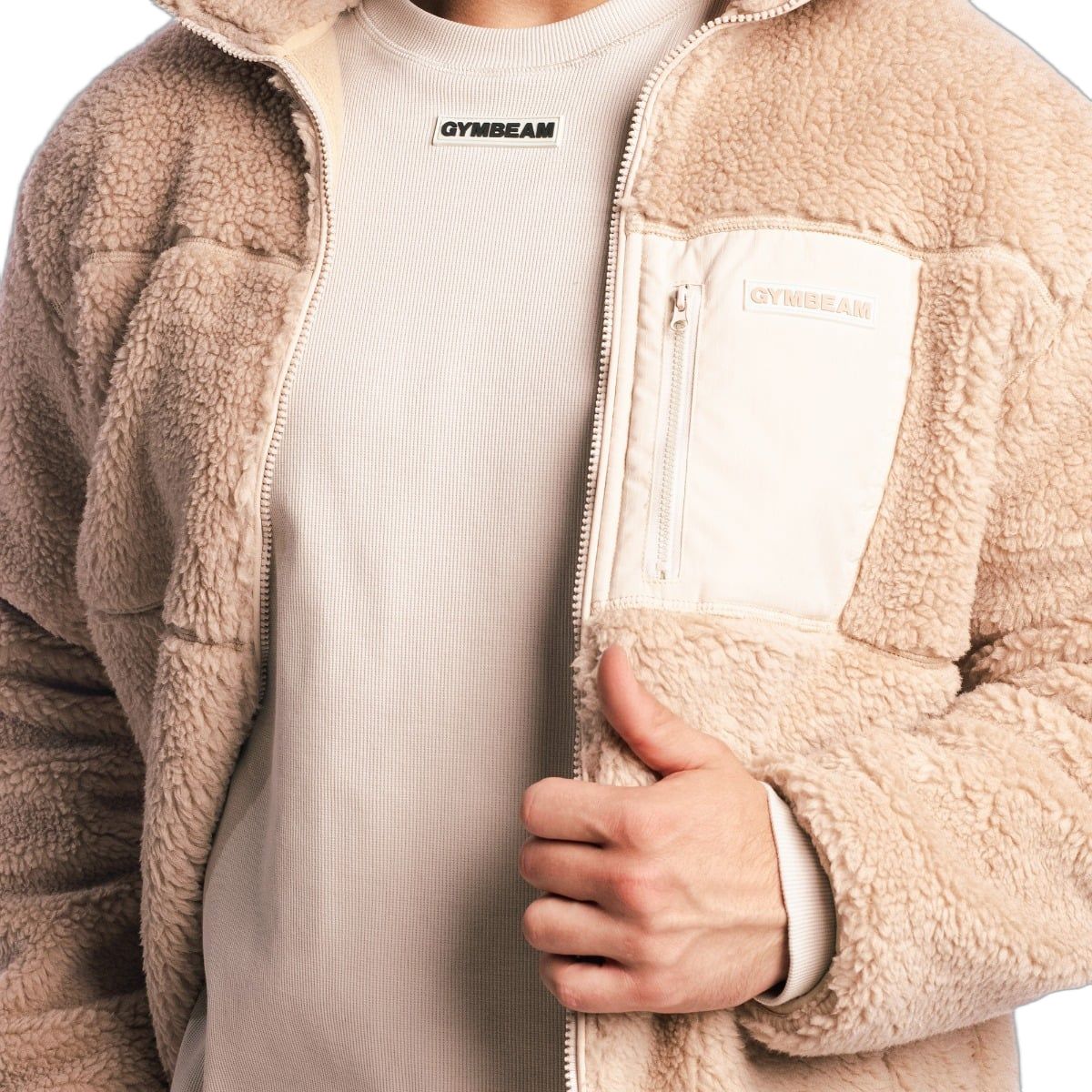 GymBeam Jacke Herren Sherpa Oversized mit Reißverschluss und Taschen in Canyon