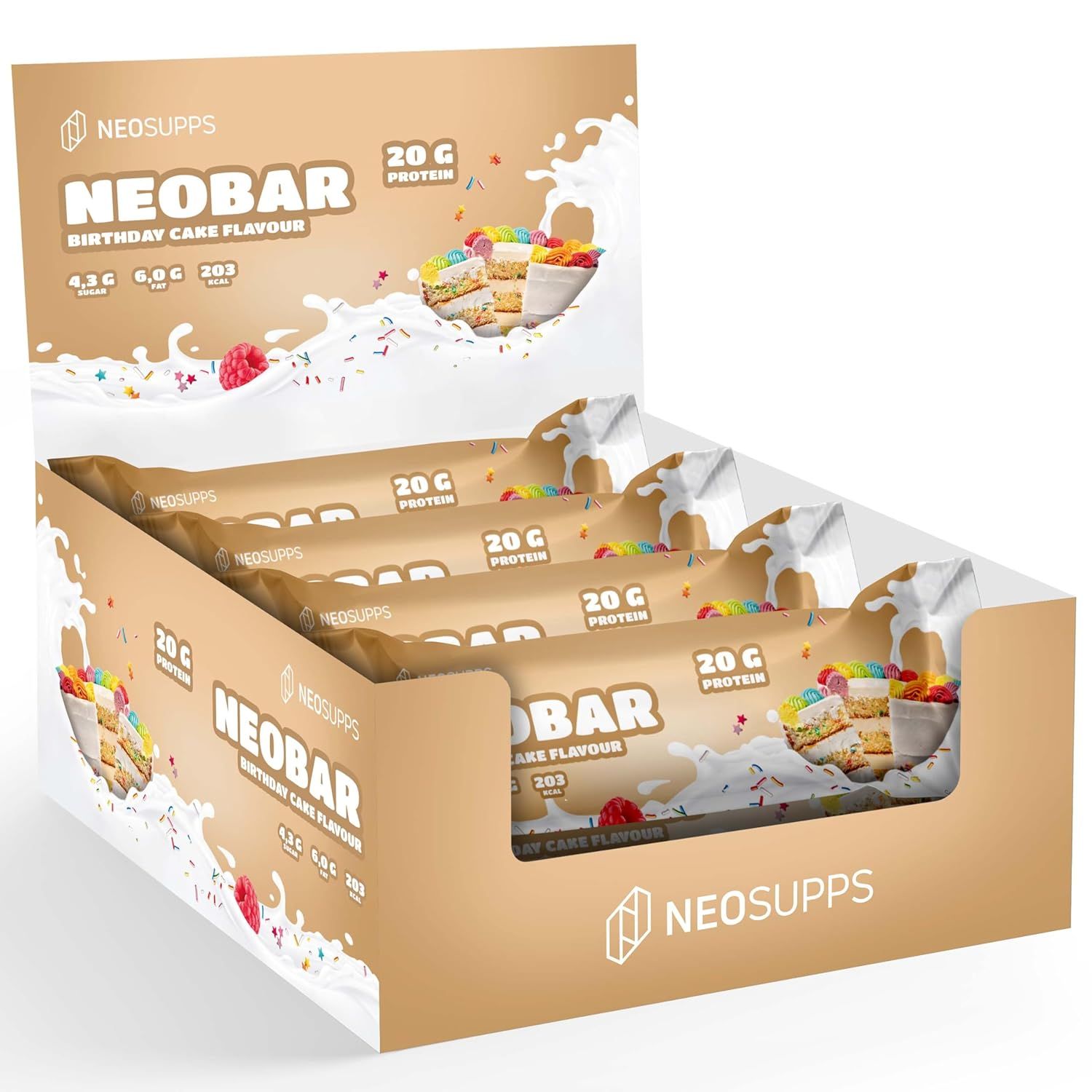 Neosupps Protein Riegel NeoBar Birthday Cake, Eiweißriegel, Proteinsnack für unterwegs 12 St
