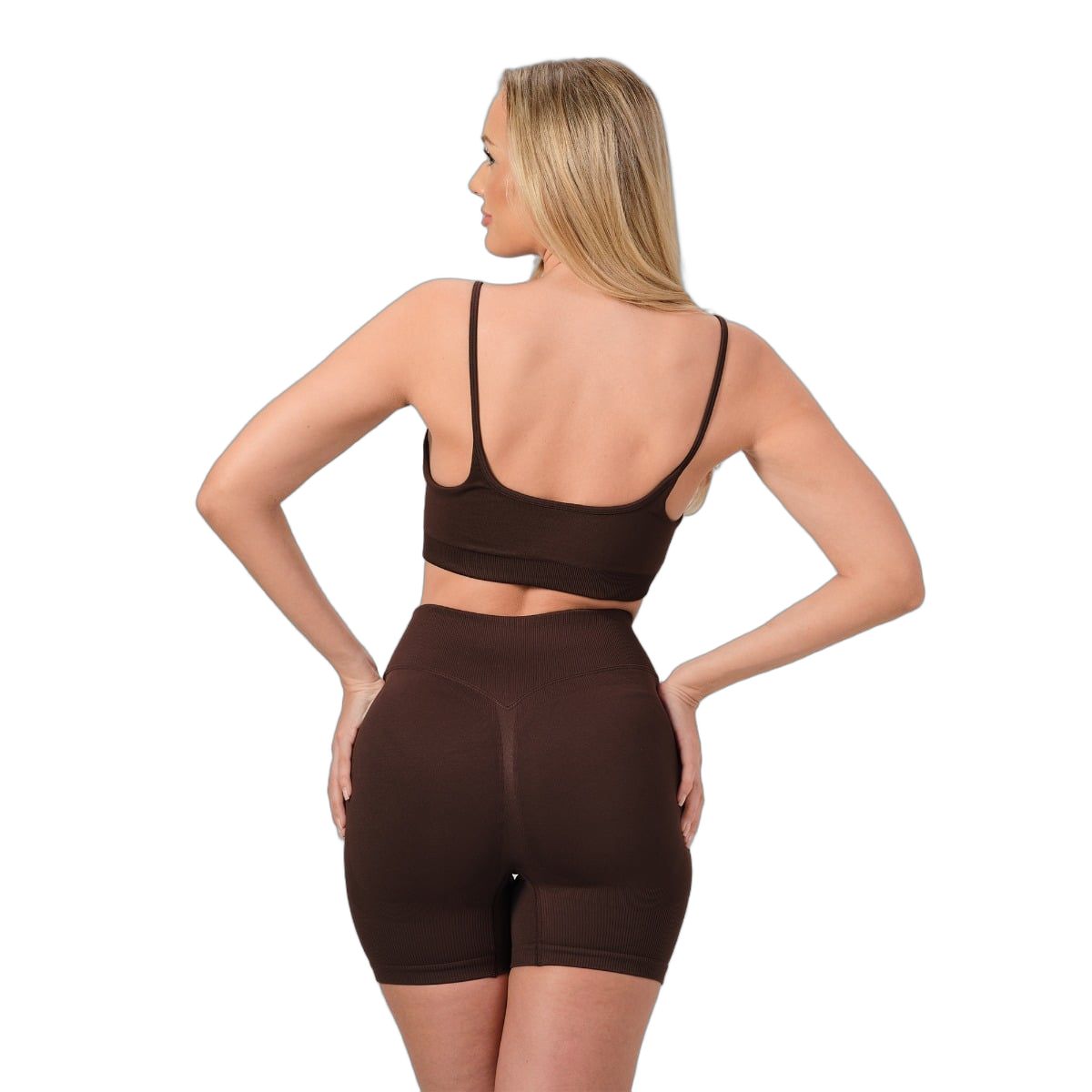 GymBeam Shorts Damen slim mit hoher Taille und Gummizug Mocha