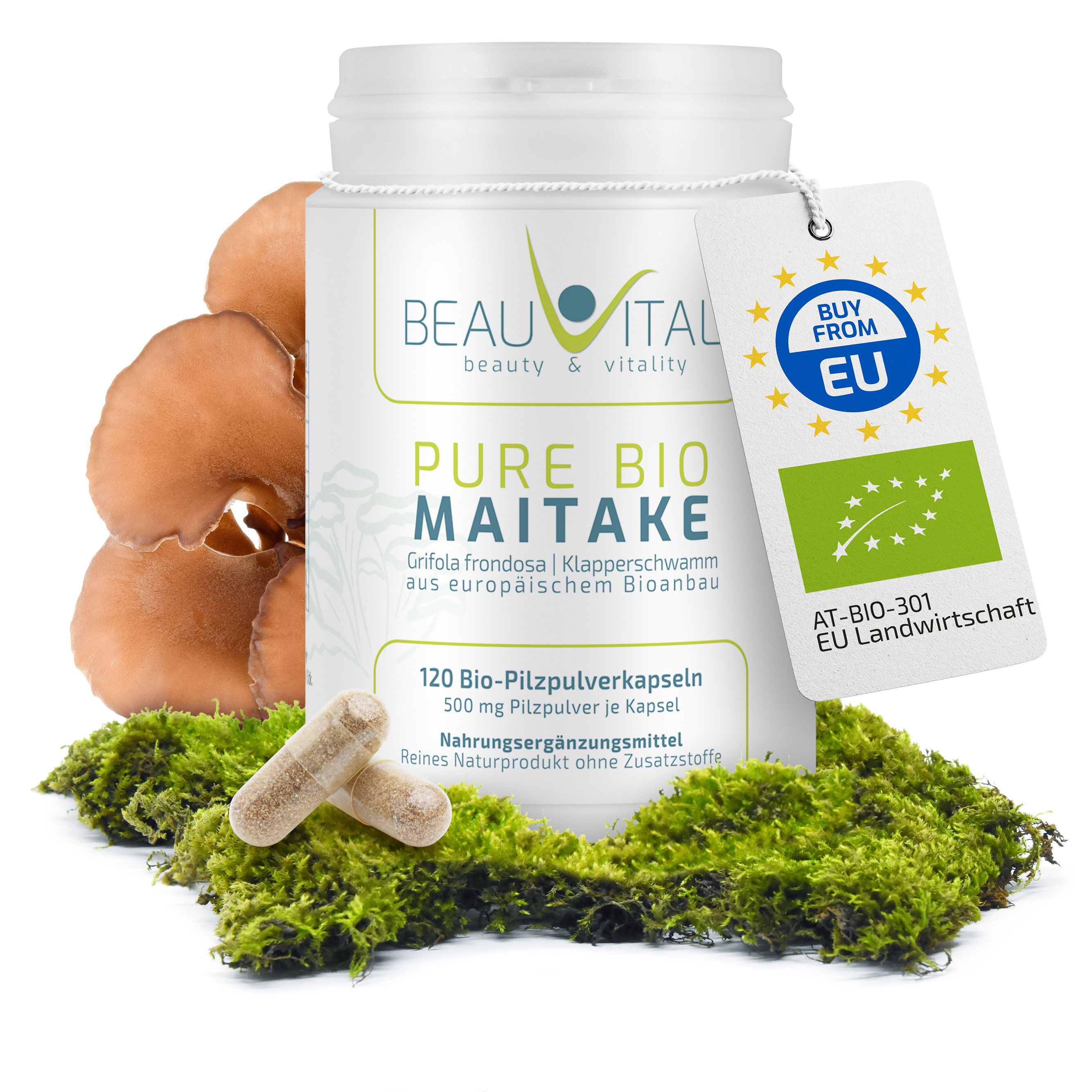 BEAUVITAL® Pure Bio Maitake Kapseln, Klapperschwamm (Grifola Frondosa) aus EU-Anbau