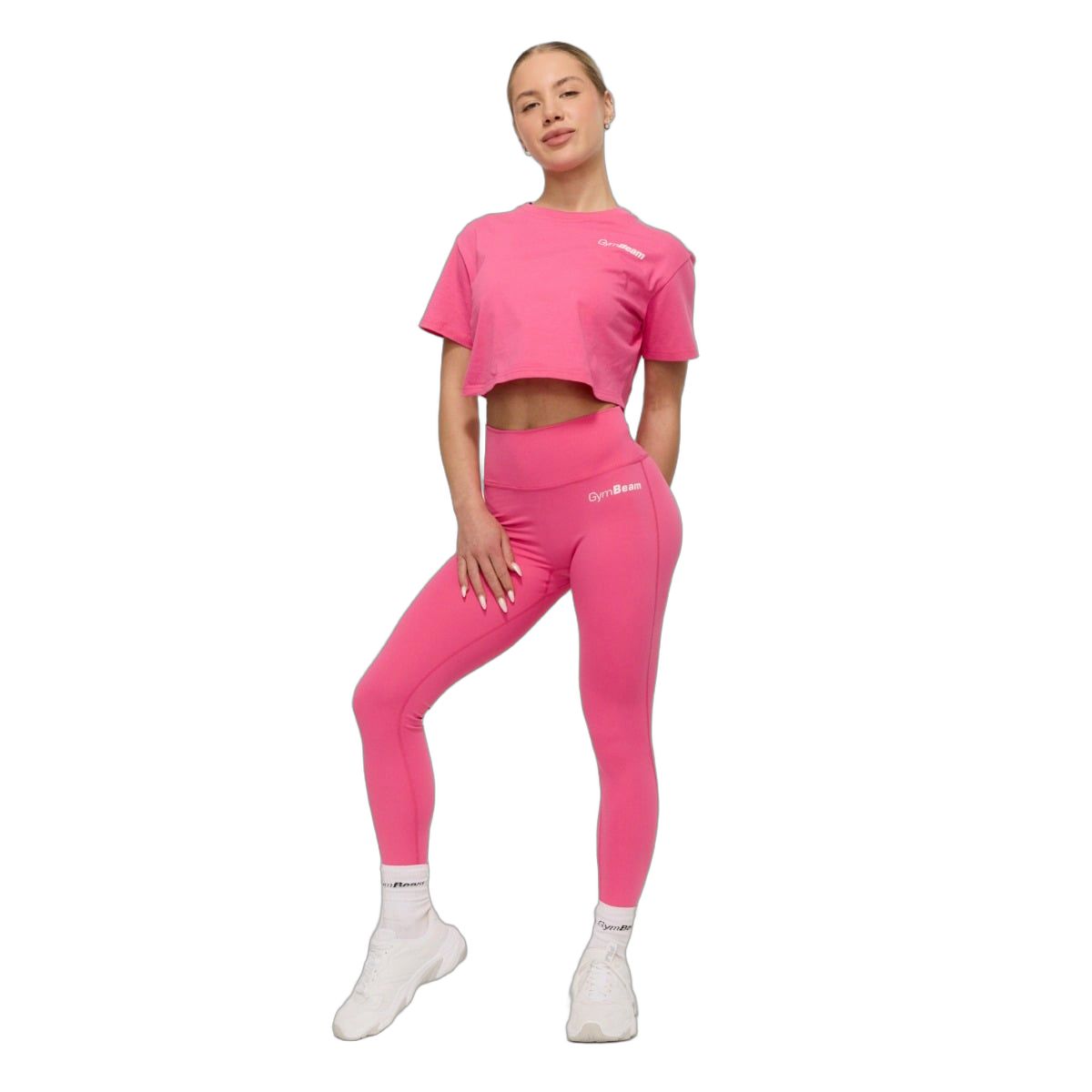 GymBeam T-Shirt Damen cropped locker Kurzarm mit rundem Ausschnitt Dragonfruit